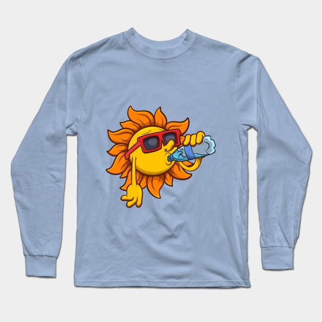 Cool Sun Character Drinking Water Long Sleeve T-Shirt by TheMaskedTooner